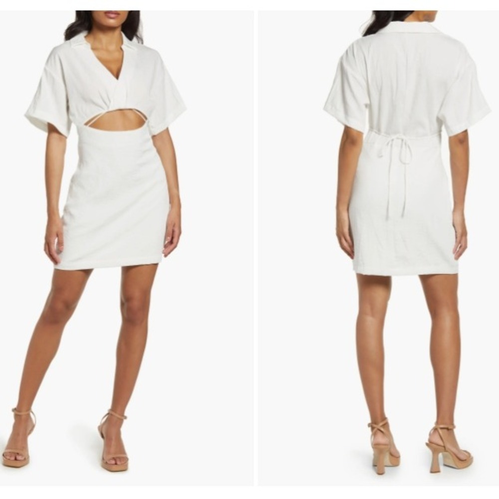 Vero‎ Moda Front Cut-away Mini Dress White Side Zipper Size Medium